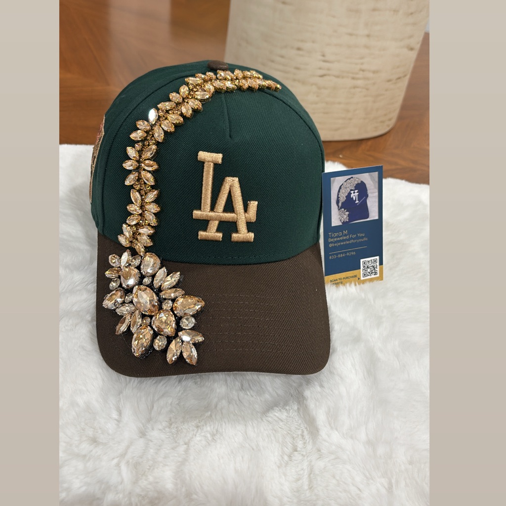 Embellished Green And Brown Snapback Cap